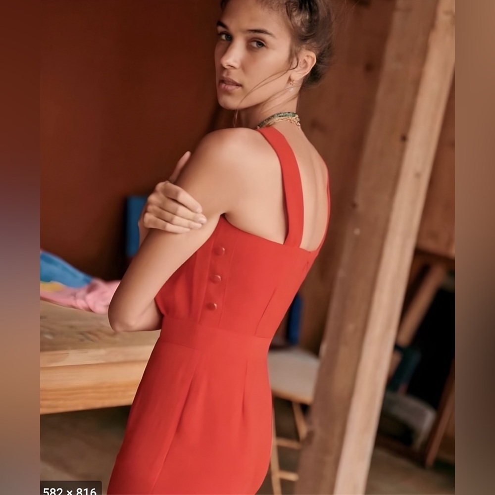 Sezane Vanille Sleeveless V-Neck Jumpsuit | Red Coral | Size 36 | US 4 - Picture 3 of 16